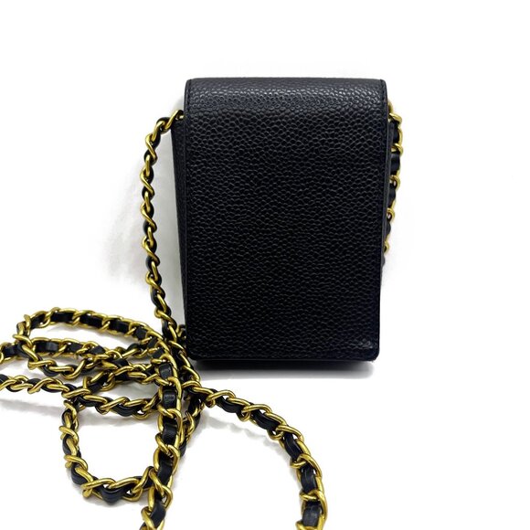 Authentic CHANEL Vintage Mini Flap Bag Caviar Pouch Cigarette Case Crossbody - Picture 8 of 15